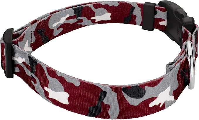 Country Brook Petz - Crimson and White Camo Everyday Dog Collar and Leash - Sports and Athletics Collection Featuring Spirited Designs (1/2 Inch, Extra Small)
