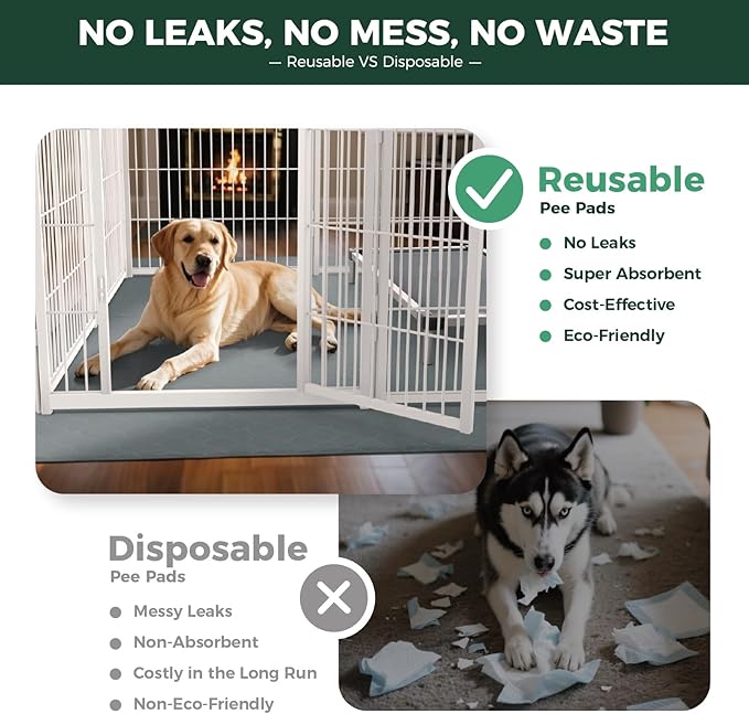FXW Washable Pee Pads for Dogs, Puppy Pads with Super Absorbent, Specifically Designed for 24inch Cages, 17" x 23" Rectangle, Gray, 2 Packs