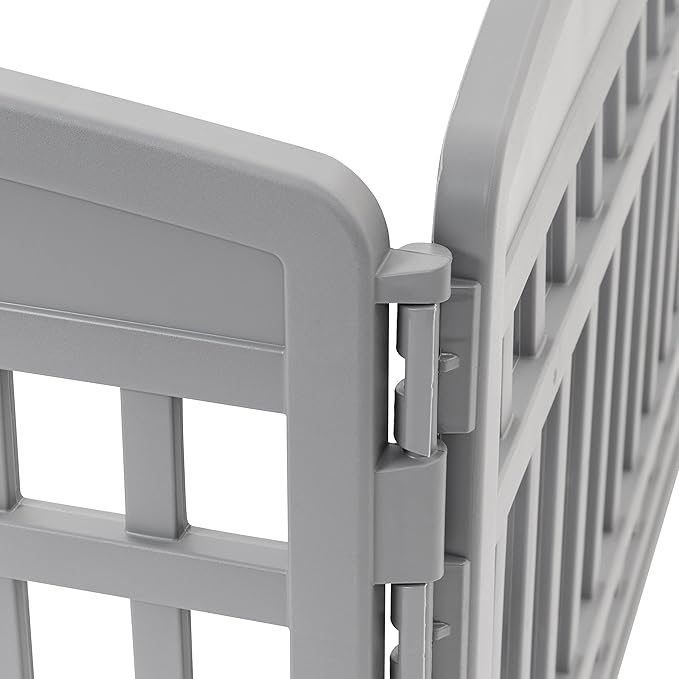 IRIS USA 24" Dog Playpen 4-Panel Pet Exercise Pen with Door Gate 35 x 35 x 24 Puppy Play Pen Indoor Outdoor Plastic Foldable Portable Pet Fence for Small Medium Dogs Puppies Multiple Pets Gray