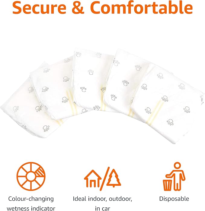 Amazon Basics Super Absorbent Male Dog Diapers, Leak-Proof Disposable Wrap with Wetness Indicator, Secure Fit, Breathable, X-Small, 30 Count