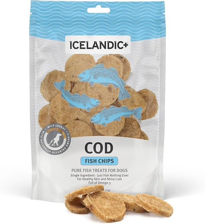 Icelandic+ Fish Chips: Cod - 2.5oz Bag, Dog Treats, Pure Wild-Caught & Air-Dried, Single Ingredient Crunchy Pet Snacks, Just The Fish Nothing Else