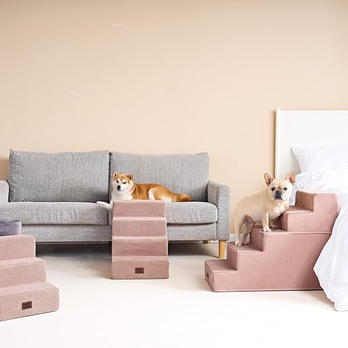 EHEYCIGA Dog Stairs for Bed 18" H, 4-Step Dog Steps for High Bed, Pet Steps for Small Dogs and Cats, Non-Slip Balanced Pet Ramp Indoor, Pink