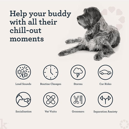 Kradle Calming Chews for Dogs - Anxiety and Stress Support - L-Theanine Ashwagandha GABA - Calming Supplement for Relaxation and Stress - Chicken Flavor- 75 Chews