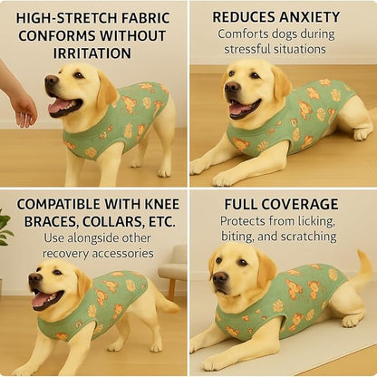 PetWarm Surgery Suit for Dogs Female, Dog Surgery Suit Female Spay, Collars and Cones Alternative Dog Abdominal Wounds Bandages, Onesies for Dogs, Monkey Pattern, Green, XL