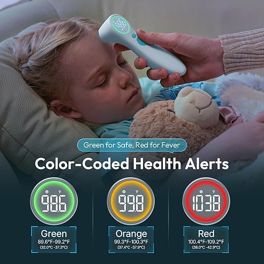 No-Touch Thermometer for Adults and Kids, 1-Second Fast Reading, Color-Coded Fever Alarm, Silent Mode, Object & Room Temperature Function