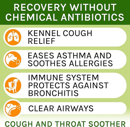 Kennel Cough Treatment for Dogs & Cats - Collapsed Trachea & Cat Asthma Support - Dog Cough Suppressant - Liquid Throat Soother - Dry, Wet & Barky Pet Cough Relief for All Breeds - Made in USA - 2 Oz