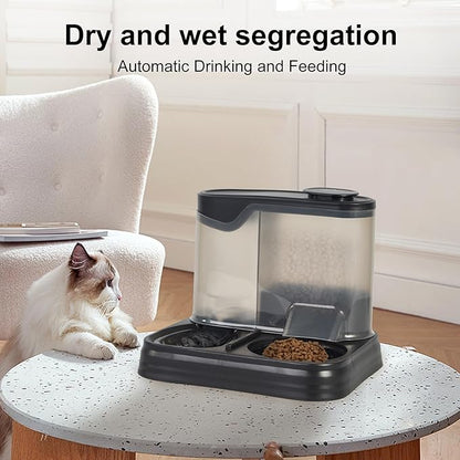Gravity Pet Feeder and Water Dispenser Set, Automatic Dog Feeder and Dog Water Dispenser for Dogs Cats Pets Animals Large Capacity (Black)