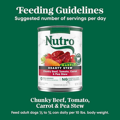 Nutro Hearty Stew Canned Wet Dog Food, Natural Grain Free Dog Food Wet Cuts in Gravy Chunky Beef, Tomato, Carrot & Pea, 12.5 oz Cans (12 Count, Pack of 1)