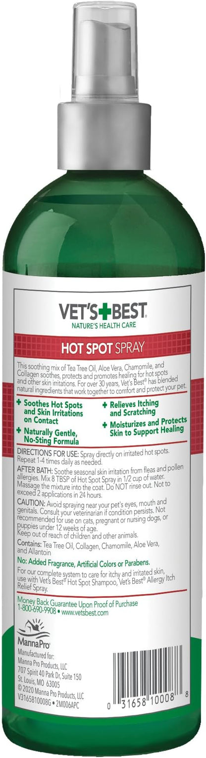 Vet's Best Dog Hot Spot Itch Relief Spray for Dogs, Dog Hot Spot Spray, Relieves Dry Skin, Rash, Scratching, and Licking, Itchy Skin & Hot Spots, anti-itch spray for dogs, Alcohol-Free, 16 oz