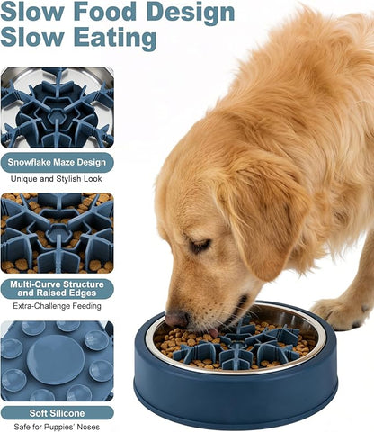 Slow Feeder Insert for Dog Bowl, Mabnuby 100% Food-Grade Silicone Slow Feeder Insert Fits Large Medium Small Size Dogs, Compatible with Regular & Elevated Bowls, Helps Prevent Digestive Issues, Blue