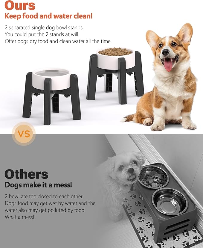 CZPET Dog Bowl Stand with Adjustable Width [2 Pack, Stand Only], Elevated Pet Water & Food Bowl for Medium Pets, Stable and Anti-Slip Raised Bowl