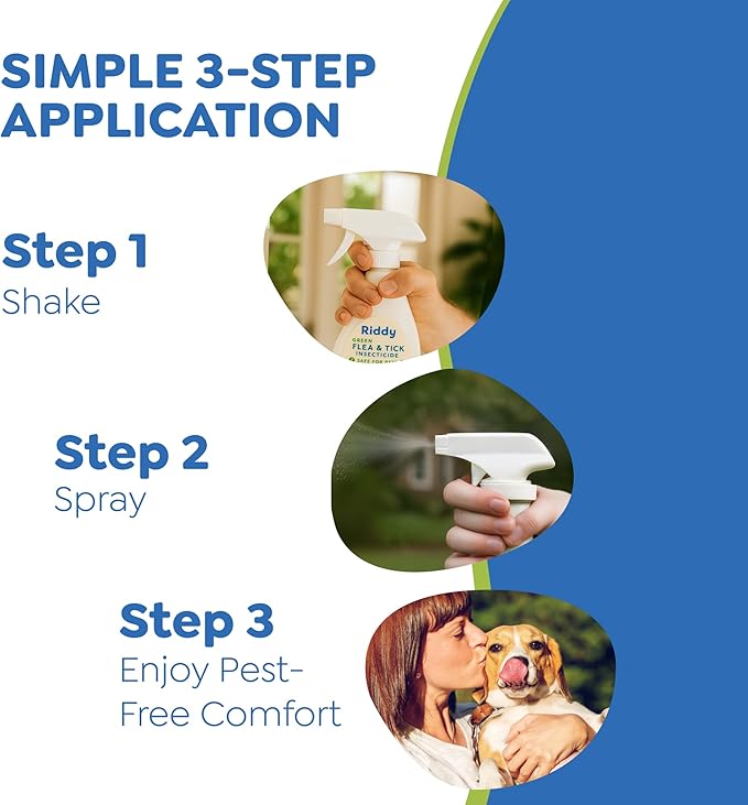 Riddy Flea & Tick Natural Spray for Pets with Essential Oils Safe Non-Hazardous Indoor and Outdoor Control, 8 oz, 1 Pack