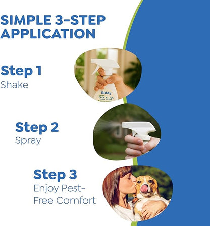 Riddy Flea & Tick Natural Spray for Pets with Essential Oils Safe Non-Hazardous Indoor and Outdoor Control, 8 oz, 1 Pack