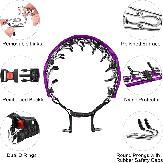 Prong Training Collar with Comfort Tips and Quick Release Snap Buckle - Dog Choke Pinch Collar with Nylon Cover - Classic Collar and Leash for Small to Large Dogs