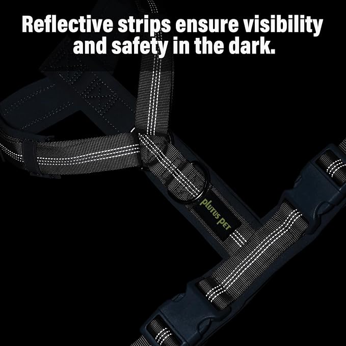 Plutus Pet No Pull Dog Harness, Adjustable Nylon Harness with Soft Padding, Reflective and Heavy Duty Dog Harness for Small, Medium, Large Dogs(Gray, L)