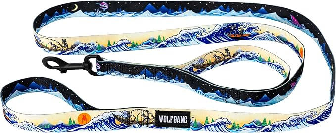 Wolfgang Heavy Duty Dog Leash, Pull-Tested for Walking & Training, MountainWave Print, Dual Handle Large
