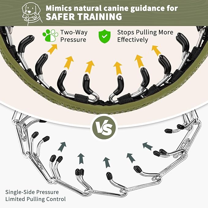 Mayerzon Martingale No Pull Collar for Medium Large Dogs German Shepherd Doberman Pitbull, Patented Anti Pull Correction Dog Collar for Walking Training, Reflective, Adjustable, Hidden(L, Army Green)