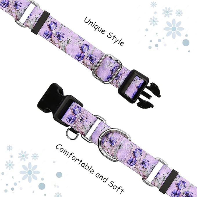 Martingale Collar for Dogs Floral Dog Collars for Small Medium Large Dogs with Buckle Adjustable Soft Nylon Dog Collar (Purple Lily, Small)