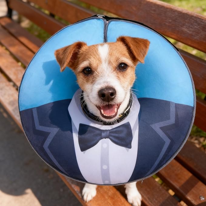 EXPAWLORER X-Large Widen Soft Dog Cone Collar - Inflatable Dog Neck Donut Collar Alternative After Surgery to Stop Licking,Adjustable Protective Recovery E Collar(Blue Suit)