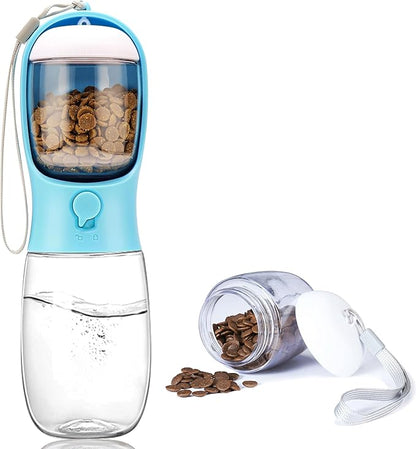 Dog Water Bottle with Food Container, Portable Leak Proof Pet Water Dispenser for Walking Hiking Travel, Puppy Essentials Accessories for Small Large Dogs, Dog Gifts (10oz/15oz/19oz)