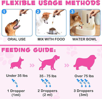 Collagen for Dogs, Dog Collagen Liquid Drops with Biotin, MSM & Ginger Digestive & Immunity Support, Itch Relief, Skin & Coat and Joint Health, Dog Supplement 60ml ﻿