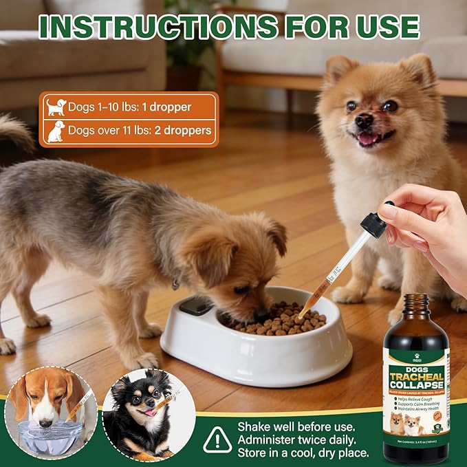 Dogs Tracheal Collapse Supplement, 4 FL OZ Trachea Cough Elixir, Dog Cough Relief for Dry Cough Goose Honk & Smooth Breathing, Natural Herbs Respiratory Support Drops - Bacon Flavor