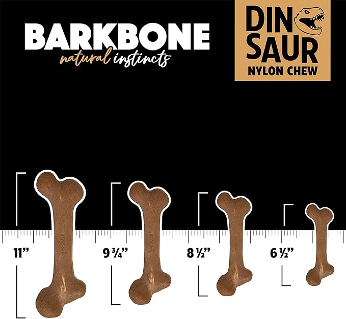 Pet Qwerks Dinosaur BarkBone - Nylon Dog Bone for Aggressive Chewers - Bacon Flavor - 9.75"
