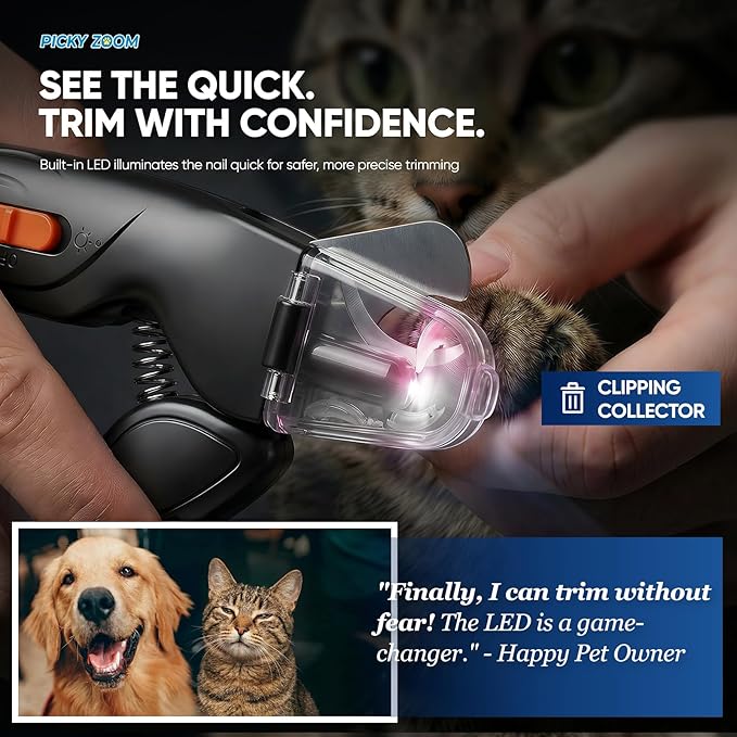2-in-1 Dog & Cat Nail Clippers and Grinder with Light – Safety Guard to Avoid Overcutting, Sharp Blade, Painless Quiet Pet Nail Claw Trimmers, Professional Grooming Tool for Large Small Pets