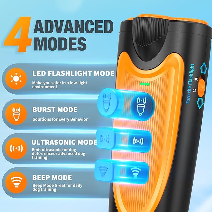 Dog Bark Deterrent Devices, 3X Ultrasonic Anti Barking Device for Dogs, 50 FT Range Stop Neighbors Dog Barks, Portable Dog Training Tool with Flashlight, Safe & Humane for Indoor Outdoor Use, Orange
