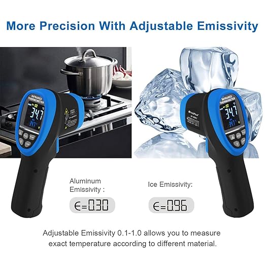 HOLDPEAK IR Thermometer with Color LCD Display -58℉~3272℉ D:S=50:1 Non-Contact Thermometer Gun, Nine Laser Pointer Adjustable Emissivity for Cooking, Grill, Industrial