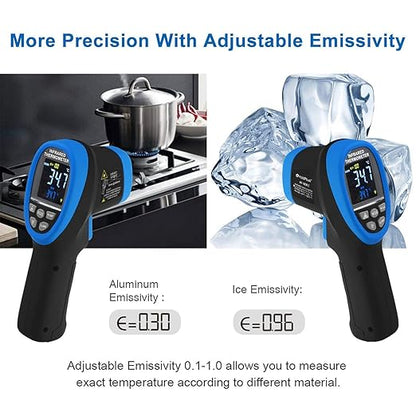 HOLDPEAK IR Thermometer with Color LCD Display -58℉~3272℉ D:S=50:1 Non-Contact Thermometer Gun, Nine Laser Pointer Adjustable Emissivity for Cooking, Grill, Industrial