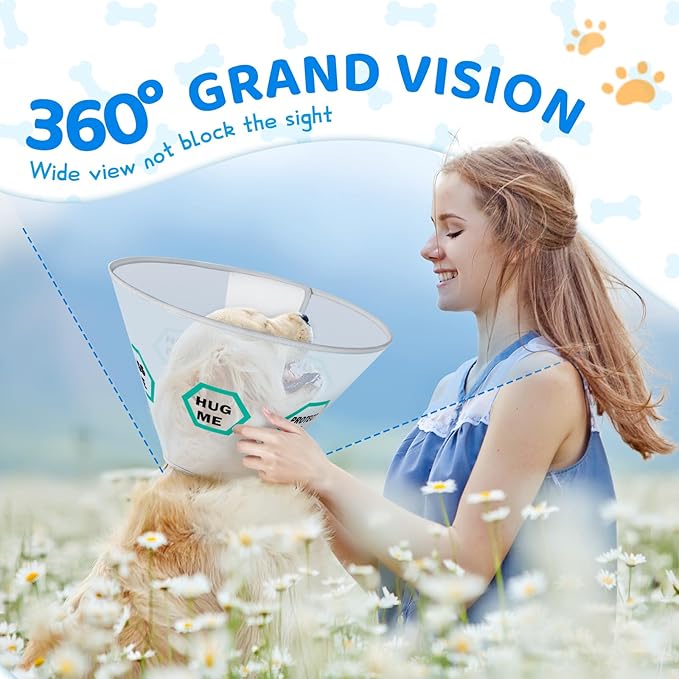 Supet Dog Cone Collar After Surgery to Stop Licking: Adjustable Recovery Elizabeth Collar Alternative for Large Medium Small Dogs, Plastic Pet Head Neck Cone (2XL)