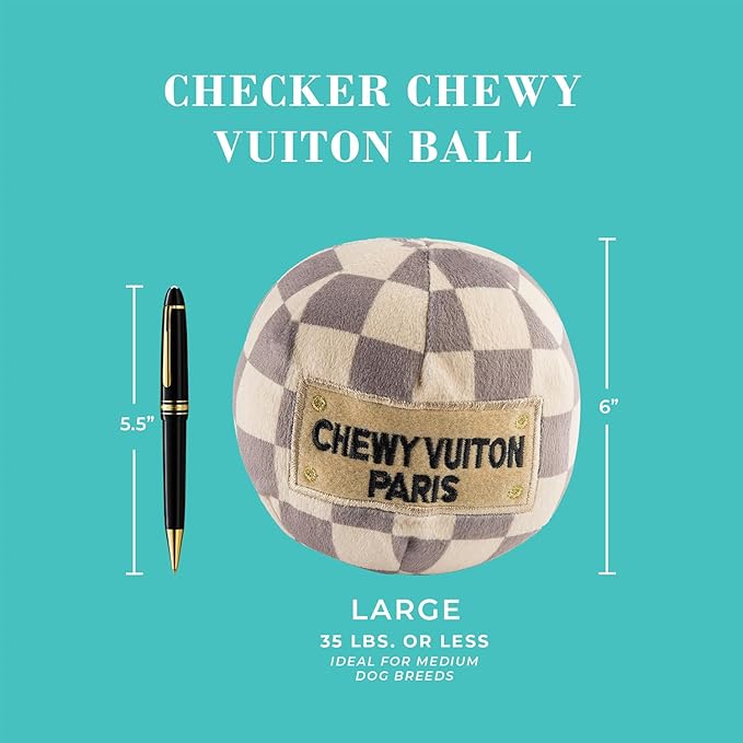 Haute Diggity Dog Chewy Vuiton Bone Ball & Handbag Plush Squeaky Dog Toys, Soft Durable Designer-Inspired Stuffed Puppy Chew Toys for Small & Medium Dogs, Machine-Washable (Tan Checker) One Size 3 Pcs