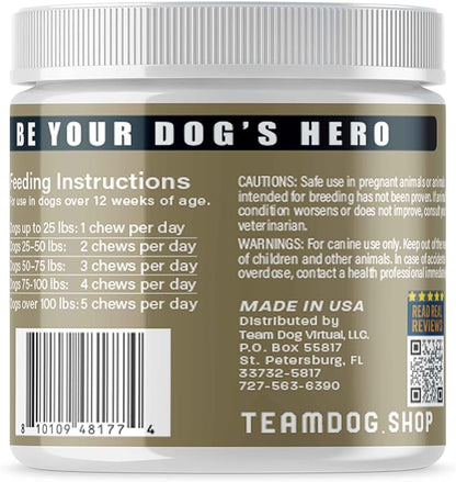 TEAM DOG Hip and Joint Chews for Dogs | Arthritis & Joint Support Supplements for Dogs | MSM, Chondroitin & Glucosamine | Small, Medium & Large Breed | Chicken, Duck & Pea Flavor | 120 Count