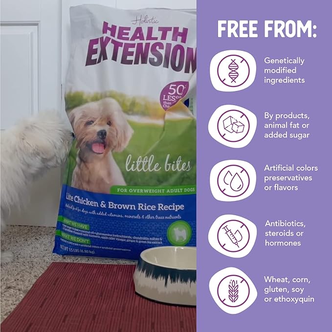 Health Extension Little Bites LITE Dry Dog Food, Chicken & Brown Rice for Toy and Small Breeds, Supports Healthy Weight, with Probiotics & Superfoods for Digestion & Coat Health, 4 lb Bag