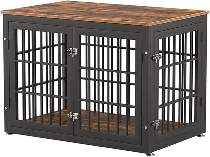 rehomerance 38 Inch Heavy Duty Dog Crate Furniture for Large and Medium Dogs, Decorative Pet House End Table, Wooden Cage Kennel Furniture Indoor, Rustic Brown