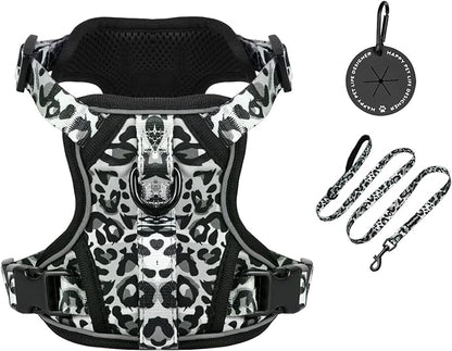 Petmolico Dog Harness for Small Dogs, Cute Harness Vest with Two Leash Clips and Soft Handle, Reflective Easy Walk Puppy Vest - Grey Leopard, Medium
