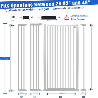 SHYUJAJIE 55 Inch Extra Tall Pet Gate for Cats,29.92"-48" Adjustable Wide Dog Gates,Pressure Mounted Walk Through Tall Pets Gate for Doorways,Hallway,Stairs(White)