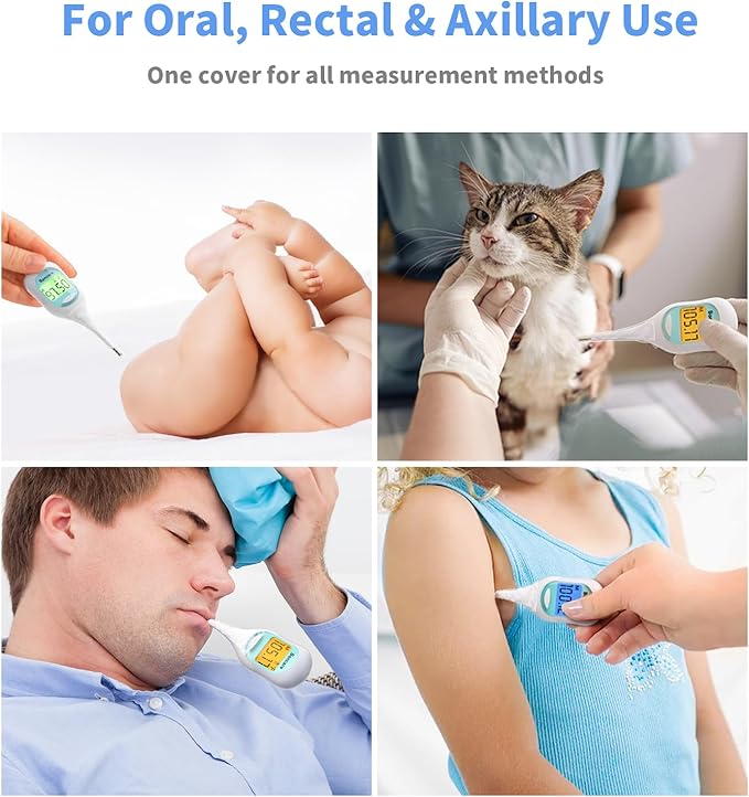 Bundle of Light Blue Oral Thermometers & Thermometer Covers Disposable - 100 pcs