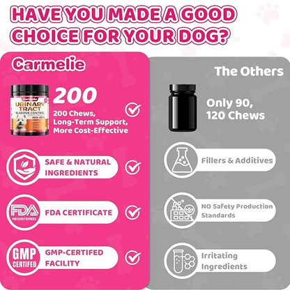 Dog Urinary Tract Supplement, Cranberry Supplement for Dog Urinary Tract, Bladder Support, Kidney Support, 200 Chews Natural Cranberry Support for Dogs