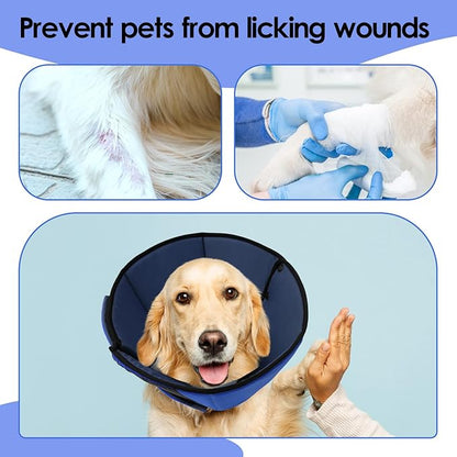 Large Dog Soft Cone Recovery Collar, Comfortable Dog Head Cone Collar for Large Dogs, Pet Surgery Cone Soft Neck Protector, Blue L