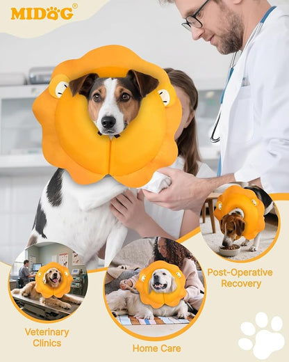 MIDOG Inflatable Dog Cone Collar, Lion Mane Soft Dog Cone Alternative After Surgery with 40% Extra Protection Area Anti-Lick, Adjustable Donut Recovery Collar for Large Medium Small Dogs (Lion, L+)