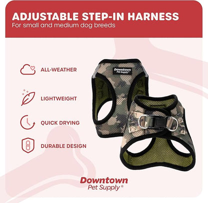 Downtown Pet Supply Step in Dog Harness for Small Dogs No Pull, Medium, Camo Green - Adjustable Harness with Padded Mesh Fabric and Reflective Trim - Buckle Strap Harness for Dogs