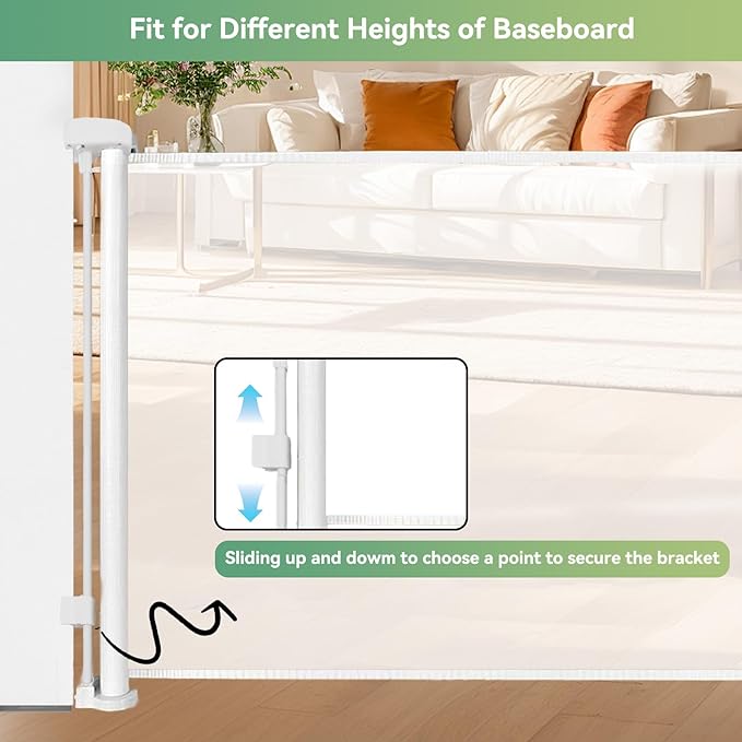 2 Packs Set 14" Tall Short Dog Gate to Step Over, Retractable Mesh Pet Door for Small Puppy, Extended up to 55" Wide for Indoor Stairs Doorways and Hallway(White)