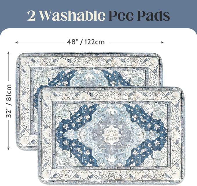 Washable Pee Pads for Dogs 2 Pack Reusable Puppy Training Pads 48"x32" Super Absorbent Waterproof Dog Training Pads, Non-Slip Potty Pads Whelping Pads Litter Mat Pet Supplies - Navy/Mix