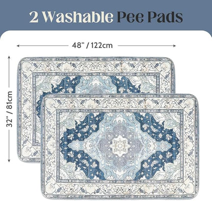 Washable Pee Pads for Dogs 2 Pack Reusable Puppy Training Pads 48"x32" Super Absorbent Waterproof Dog Training Pads, Non-Slip Potty Pads Whelping Pads Litter Mat Pet Supplies - Navy/Mix
