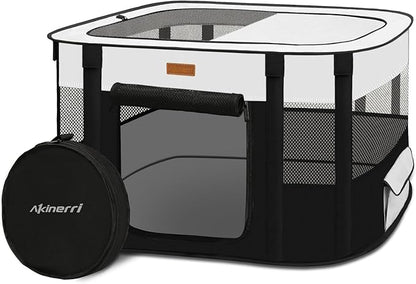 Dog Playpen - Foldable Cat Play Pens for Pubby,Kitten, Rabbit,Portable Pet Tent with Carring Bag for Indoor/Outdoor Travel Camping (Black-Large)