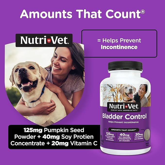 Nutri-Vet Bladder Control Supplement, Cranberry Supplement, Dog Products, Immune Support,Helps Dog Urinary Incontinence,Bladder Control Pills,Urinary Tract Health,Puppy Support,90 Tablets,(Pack of 2)