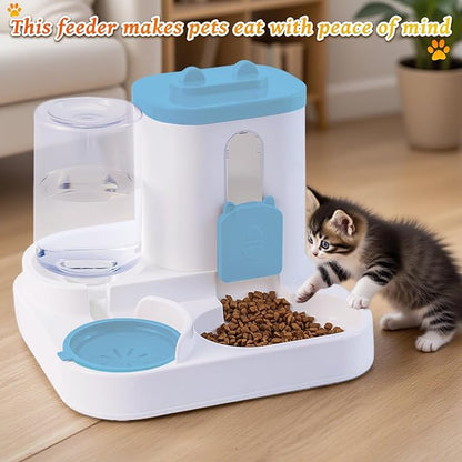 Gravity Cat Feeder and Water Dispenser, 2 in 1 Automatic Cat Feeder, 2 Pack Large Capacity Self Feeding for Small Medium Dog Puppy Kitten （Blue）