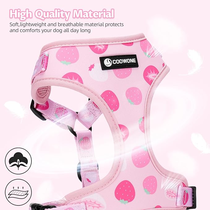 Dog Harness and Leash Set, Adjustable Dog Harness, Dog Leash, No Pull No Choke Puppy Harnesses for Walking Training for Small Medium Pet (Strawberries, L(Chest 18.5-27.1", Neck 14.5-20.1"))